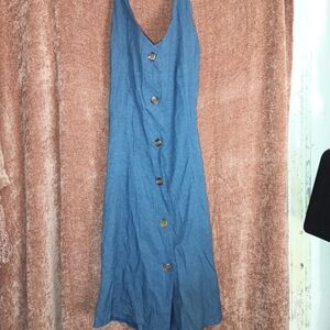 Blue Sleeveless Button-Down Dress